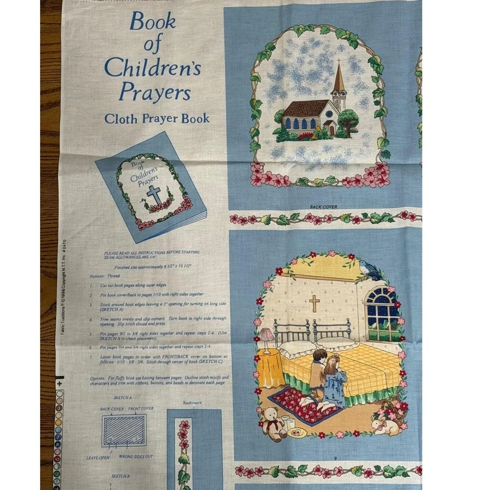 Vintage Children's Prayer Book Fabric‎ Panel Cloth Book Cut Sew Christian 1996